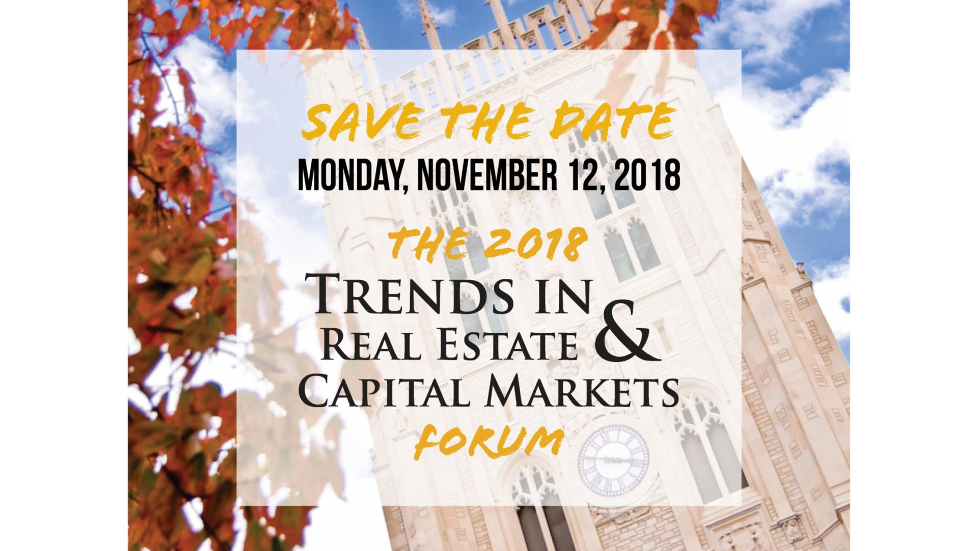 On Monday, November 12, 2018, the annual Trends in Real Estate & Capital Markets Forum, hosted by the University of Missouri Trulaske College of Business and the Jeffrey E. Smith Institute of Real Estate and Capital Markets, will take place at the University of Missouri.